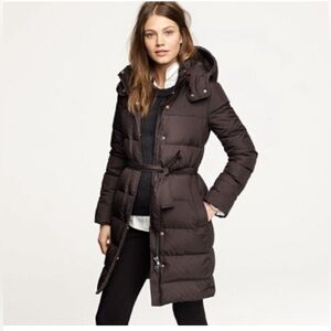 J. Crew Wintress Black Down Filled Puffer Coat Jacket w Removable Hood Size XS